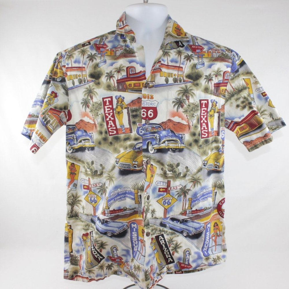 Historic Route 66 Places Cars Women Pacific Legend Hawaii Button Up Shirt Size M